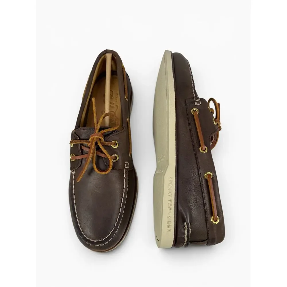 Sperry Gold Cup Authentic Original Boat Shoes Mens Brown Leather 2 Eye Slip On